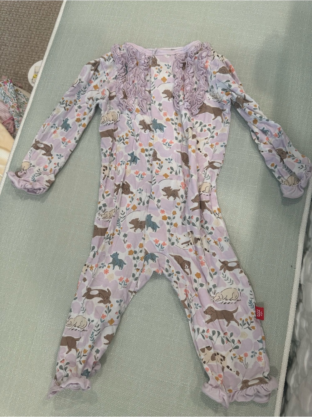 Magnetic Me Lavender Puppy-Print Romper